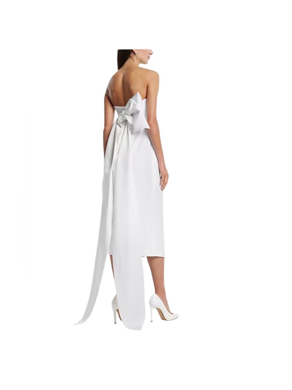 Express Strapless Bridal White Midi Dress with Bow Back